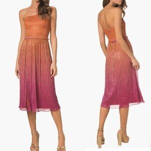 Dress the Population Haldis Metallic Ombré Strapless Cocktail Midi Dress